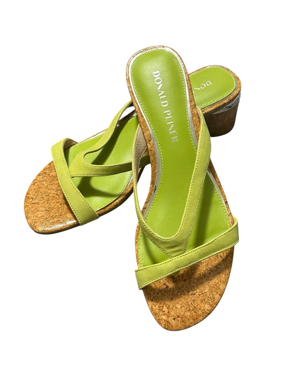 Donald J. Pliner Lime Green Cork Slide Mules with Low Heel